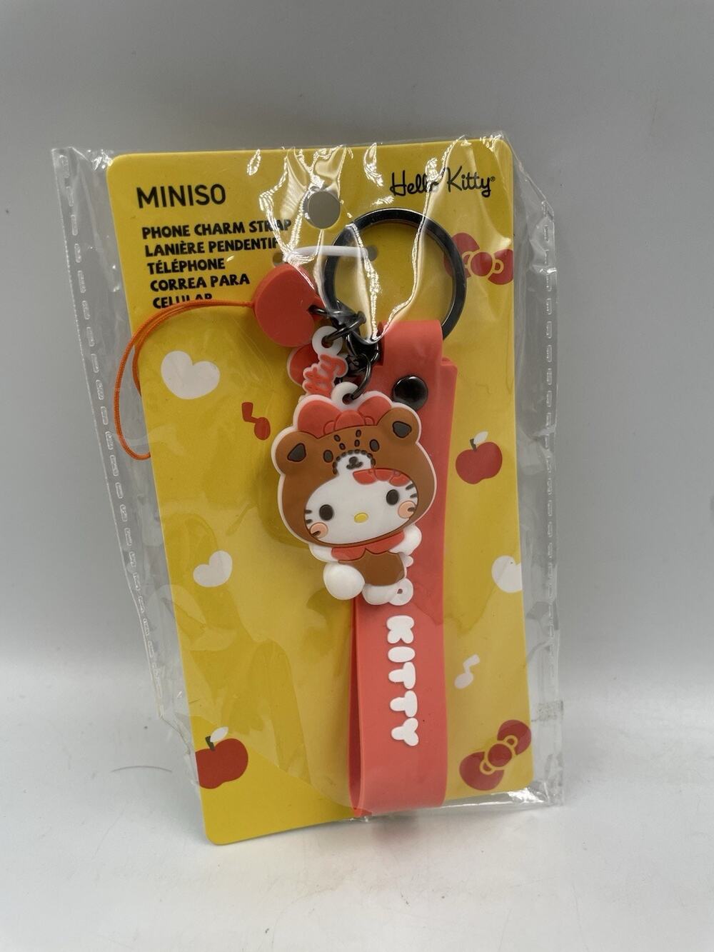 MINISO Sanrio Hello Kitty Cute Phone Charm Strap Red PVC Keychain NIP